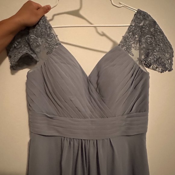 AZAZIE *ADALYN* A-Line Lace Chiffon Floor-Length Dress Dusty Blue *Size A12* - Picture 6 of 11